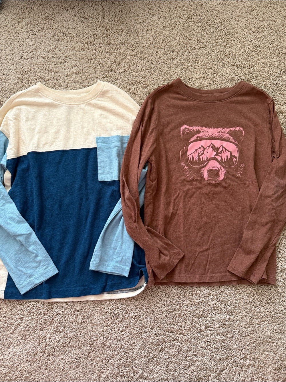 2 Cat & Jack/Jumping Bean Long-Sleeve Tees - Bear Goggles and blue block size 8